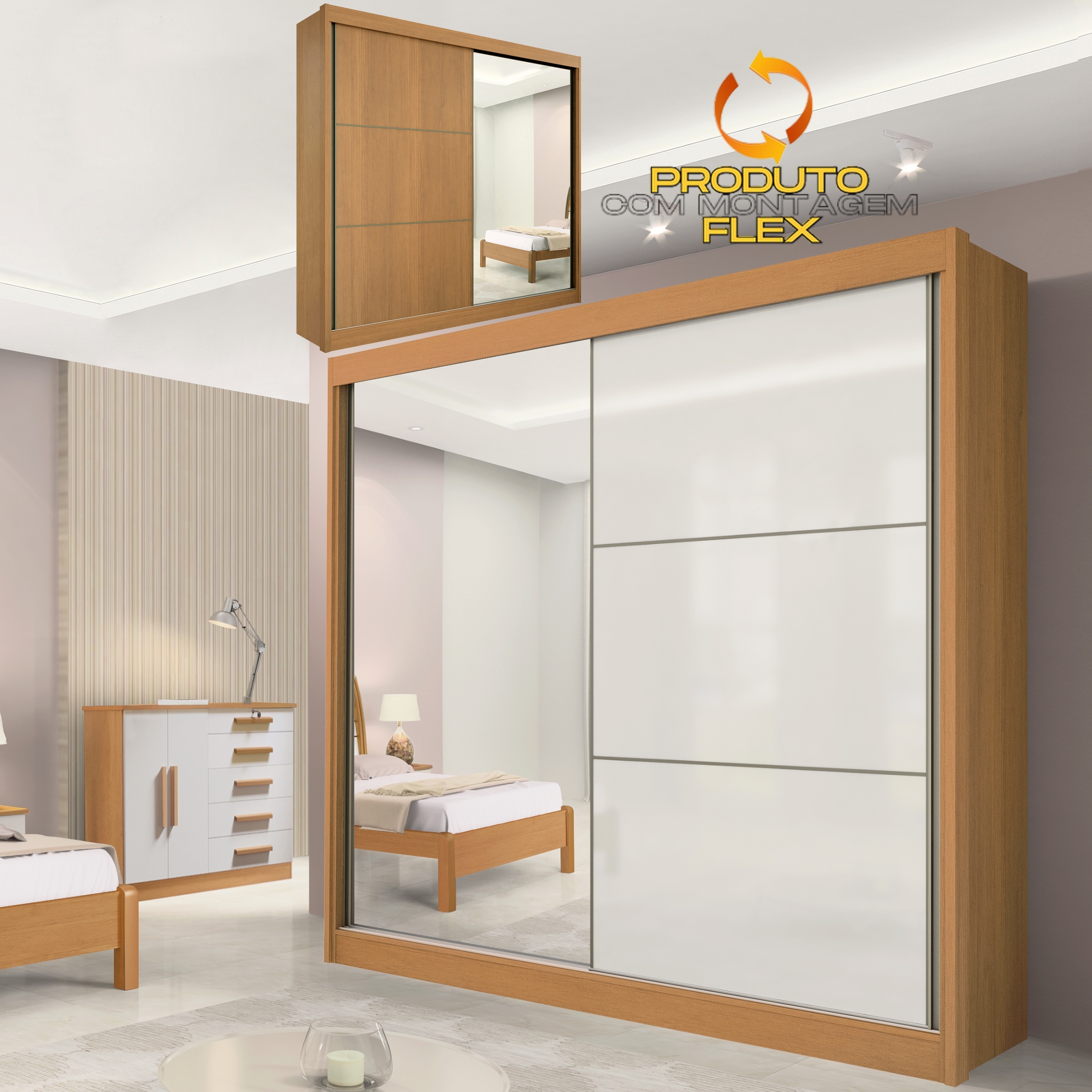 Guarda-Roupa 2 Portas Titanium 2,20 m Cinamomo/Off White/Cinamomo – D'DORO MÓVEIS
