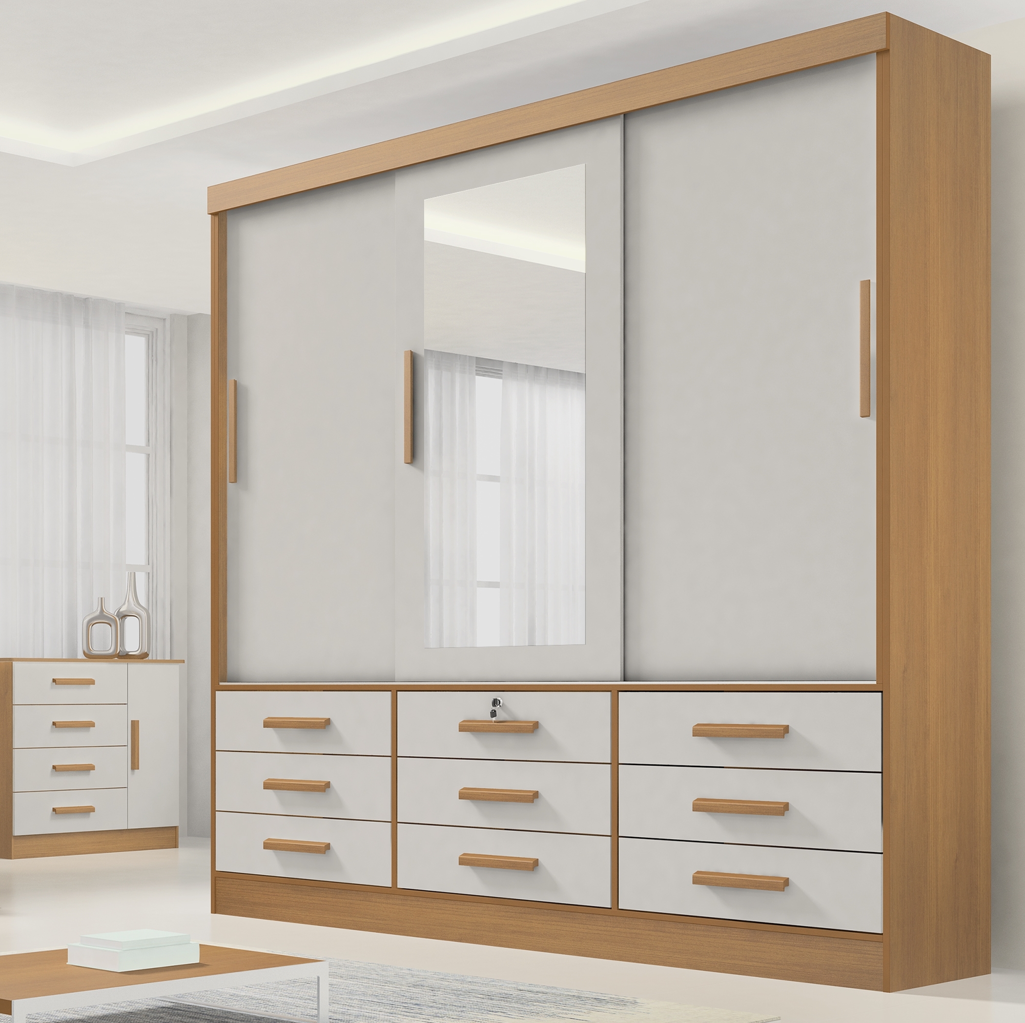 Guarda-Roupa 3 Portas Meridian 2,00 m Cinamomo/Off White – D'DORO MÓVEIS