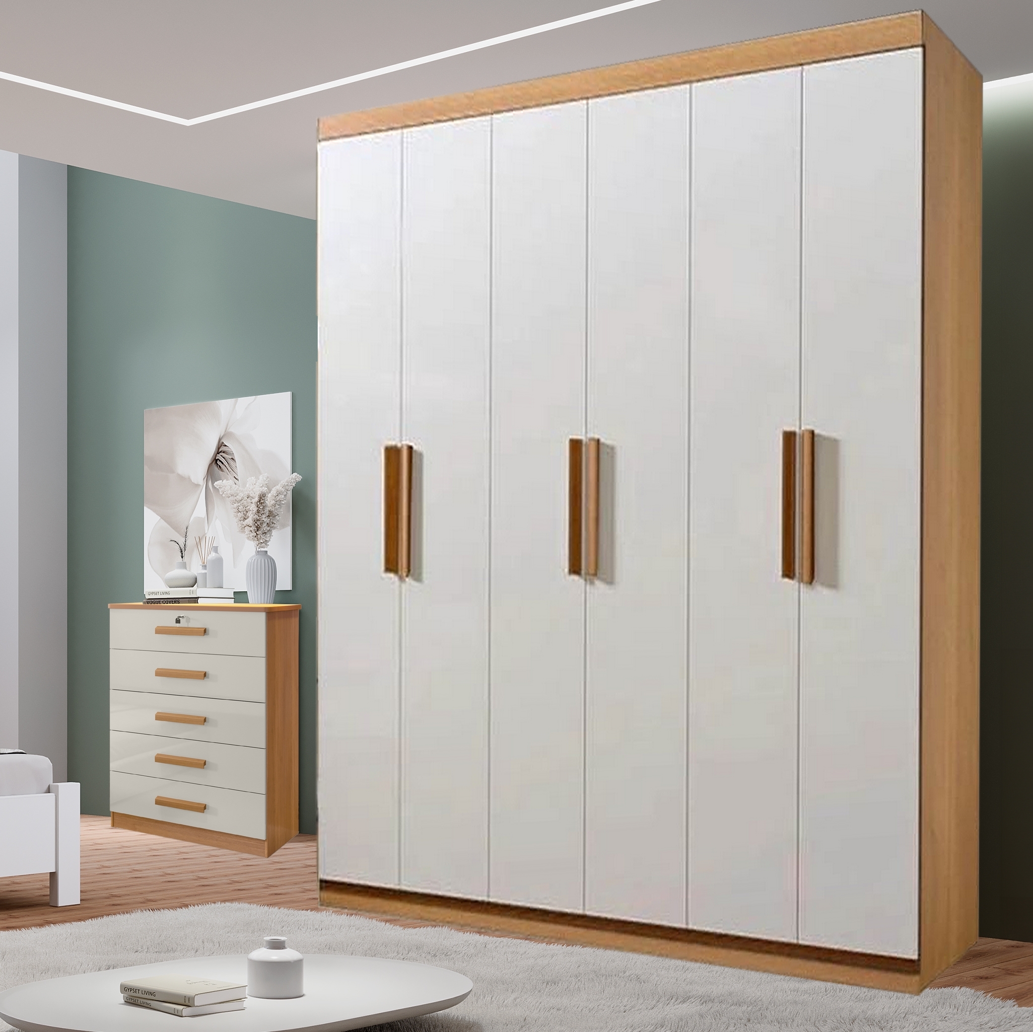 Guarda-Roupa 6 Portas Colibri + Cômoda Ipanema Cinamomo/Off White – D'DORO MÓVEIS