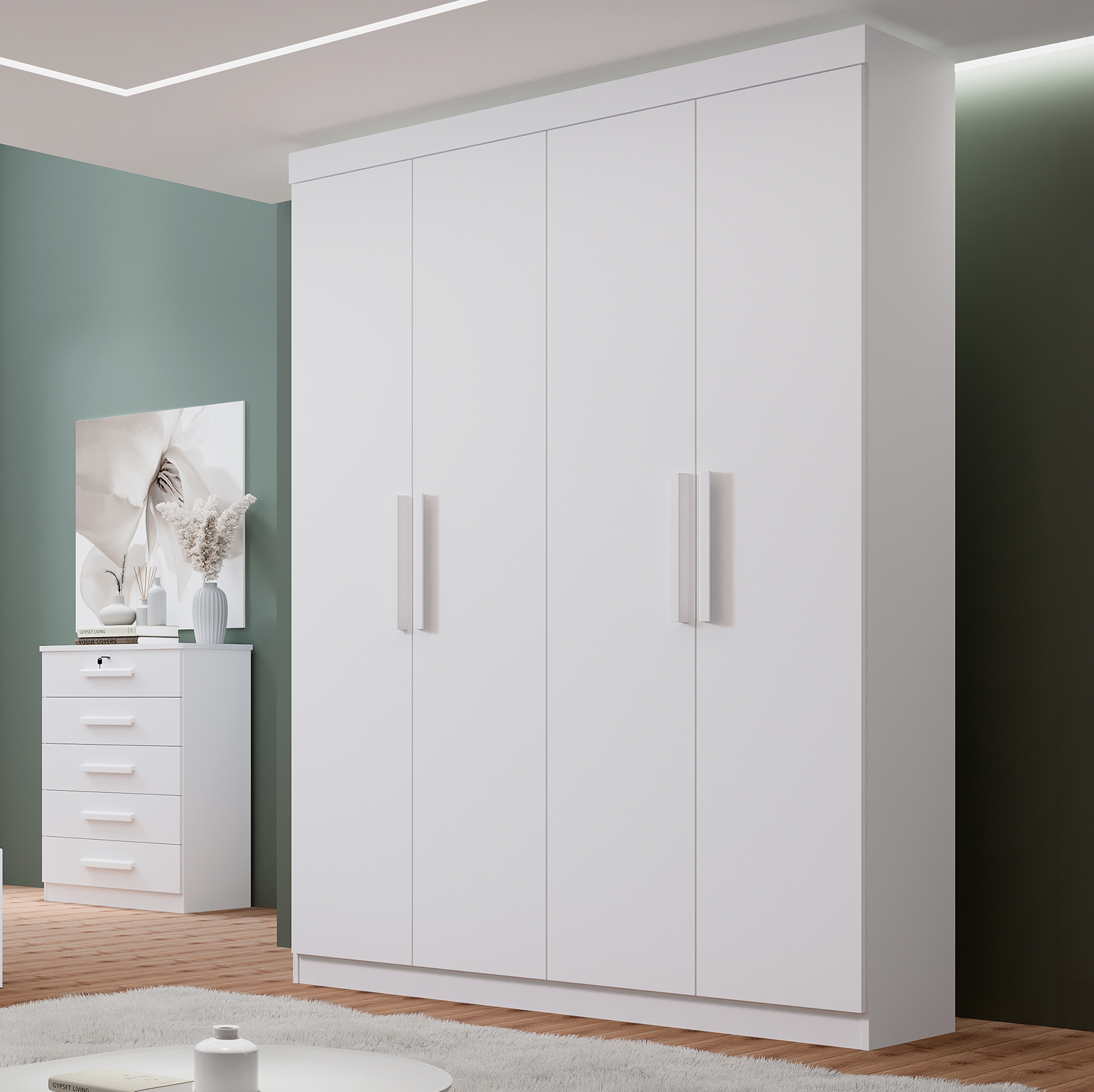 Guarda-Roupa 4 Portas Colibri 1,38 m Branco – D'DORO MÓVEIS