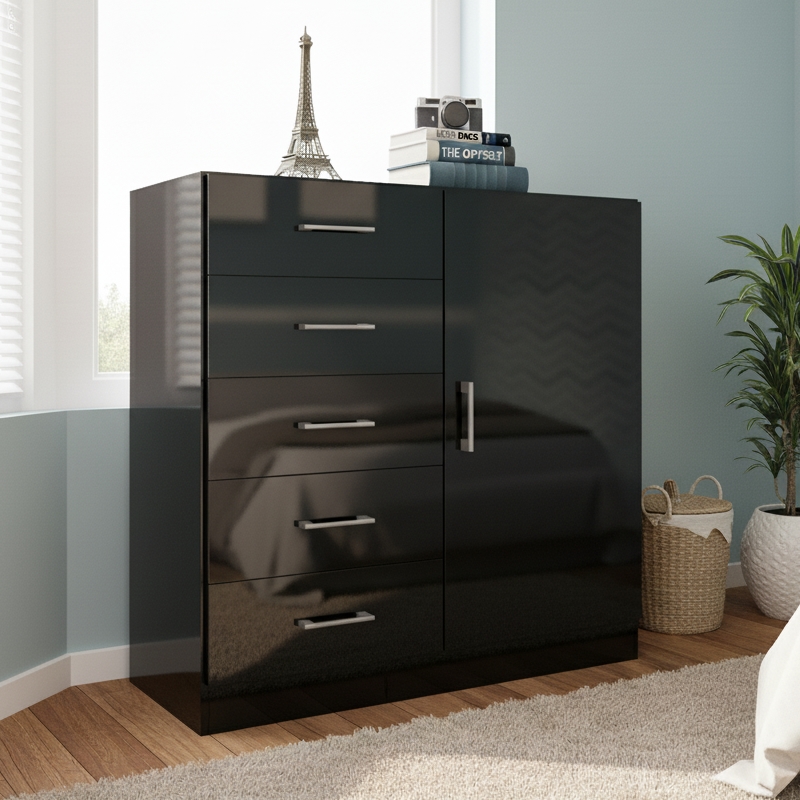 Cômoda 5 Gavetas com Sapateira Miami Preto – FELLICCI