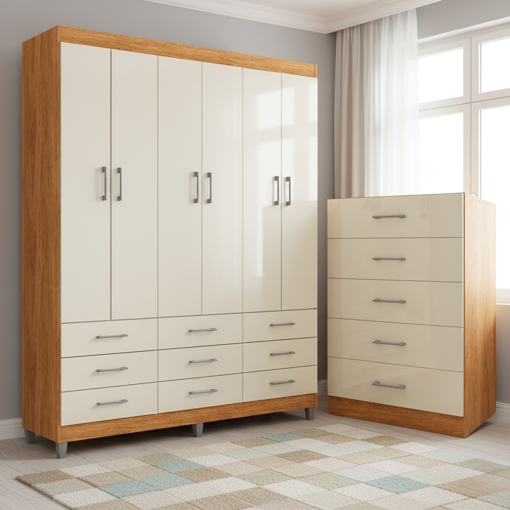 Comoda 5 Gavetas Aruba Cinamomo/Off White – FELLICCI