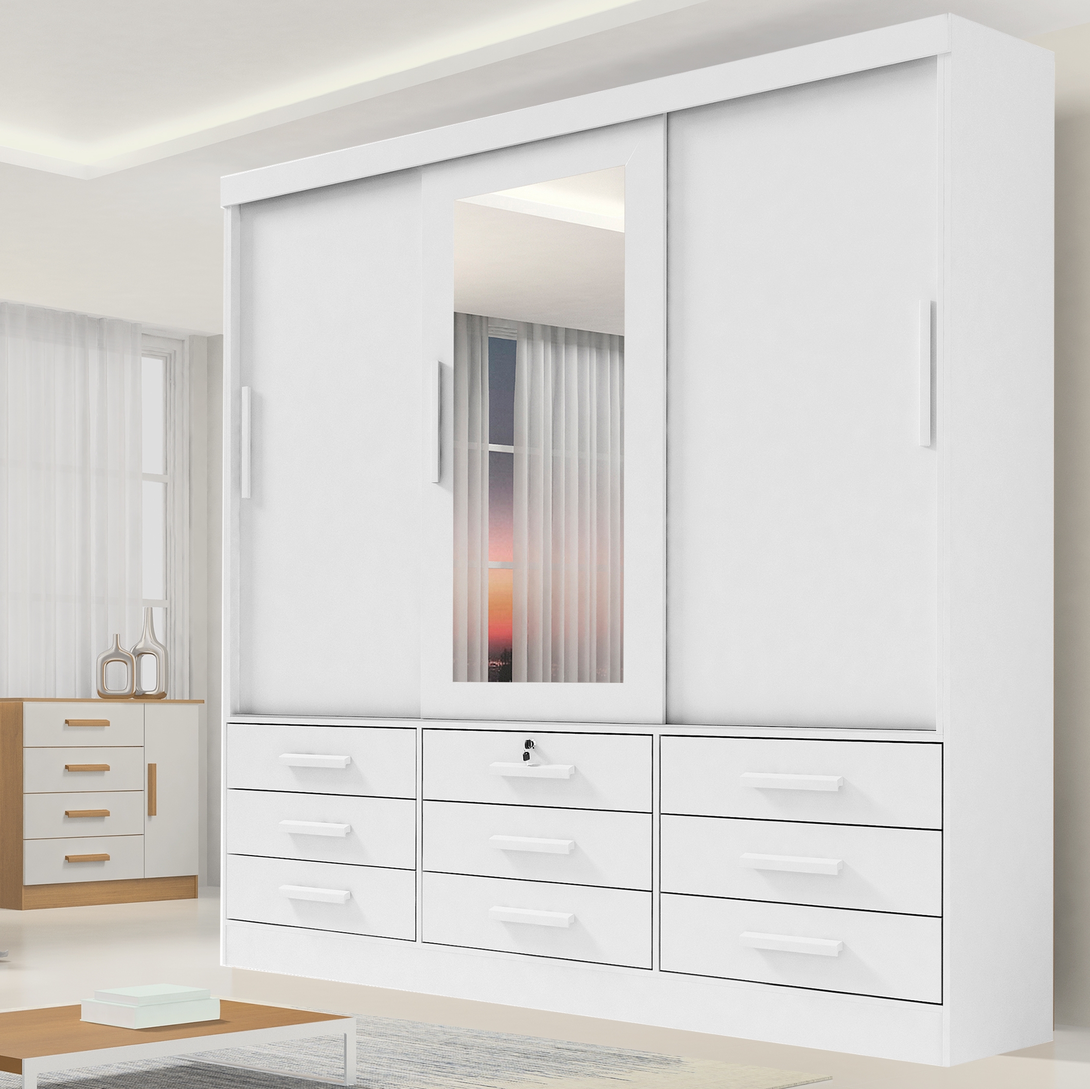 Guarda-Roupa 3 Portas Meridian 2,00 m Branco – D'DORO MÓVEIS