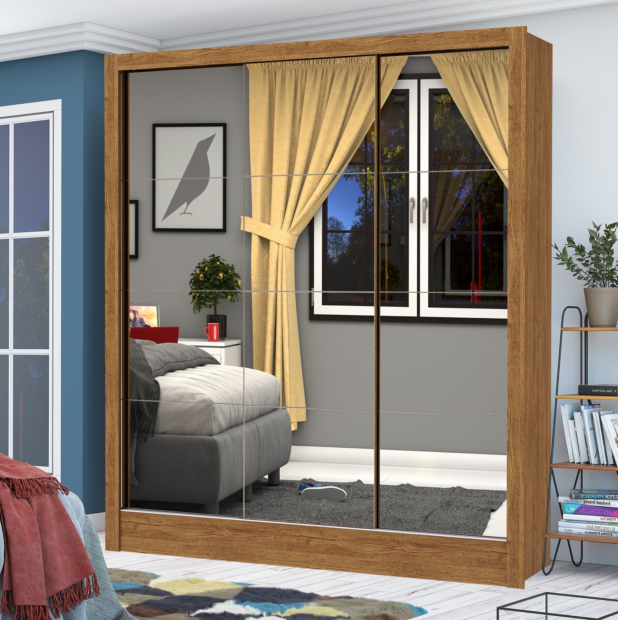 Guarda-Roupa 3 Portas Dubai/Santiago Premium (3 portas espelhadas) 1,79 m Cinamomo/Branco – CARIOCA MÓVEIS