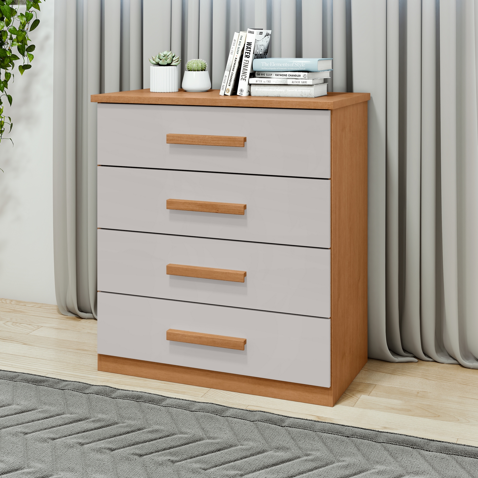 Cômoda 4 Gavetas Baião Amêndoa Clean/Off White – LOPAS