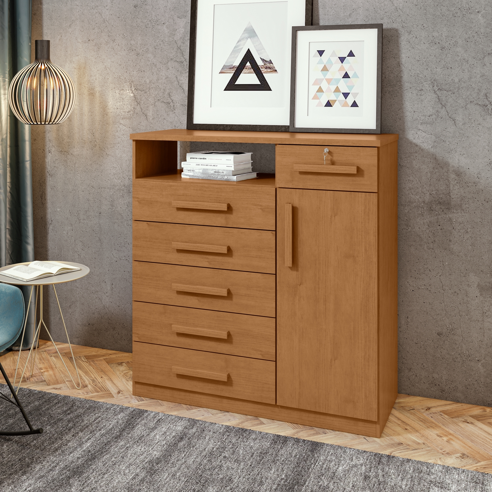 Cômoda 6 Gavetas com Sapateira Da Vinci Amêndoa Clean – LOPAS