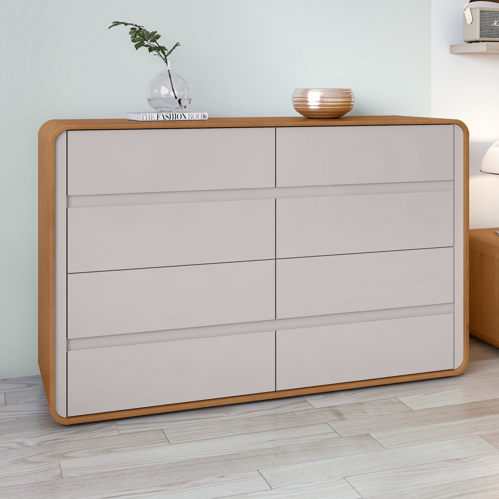 Cômoda 8 Gavetas Loop Amêndoa Clean/Off White – LOPAS